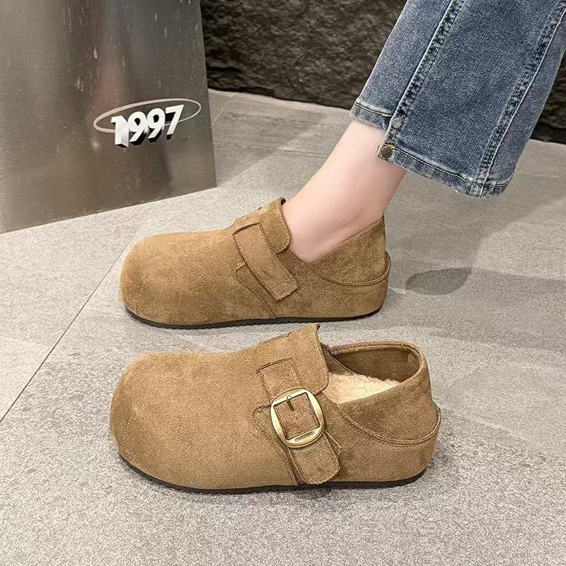 深口单博肯鞋纯色修面皮魔术贴胶粘耐磨薄款秋季增高