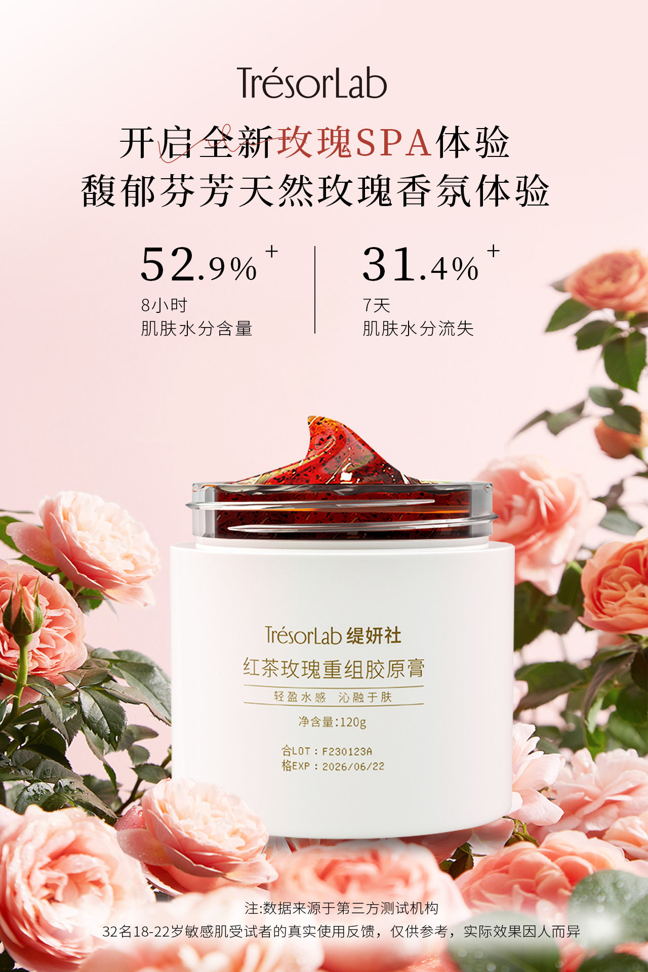 干燥粗糙肌肤补水嫩肤紧致抗老，TYS三重玫瑰红茶重组胶原冻膜120g