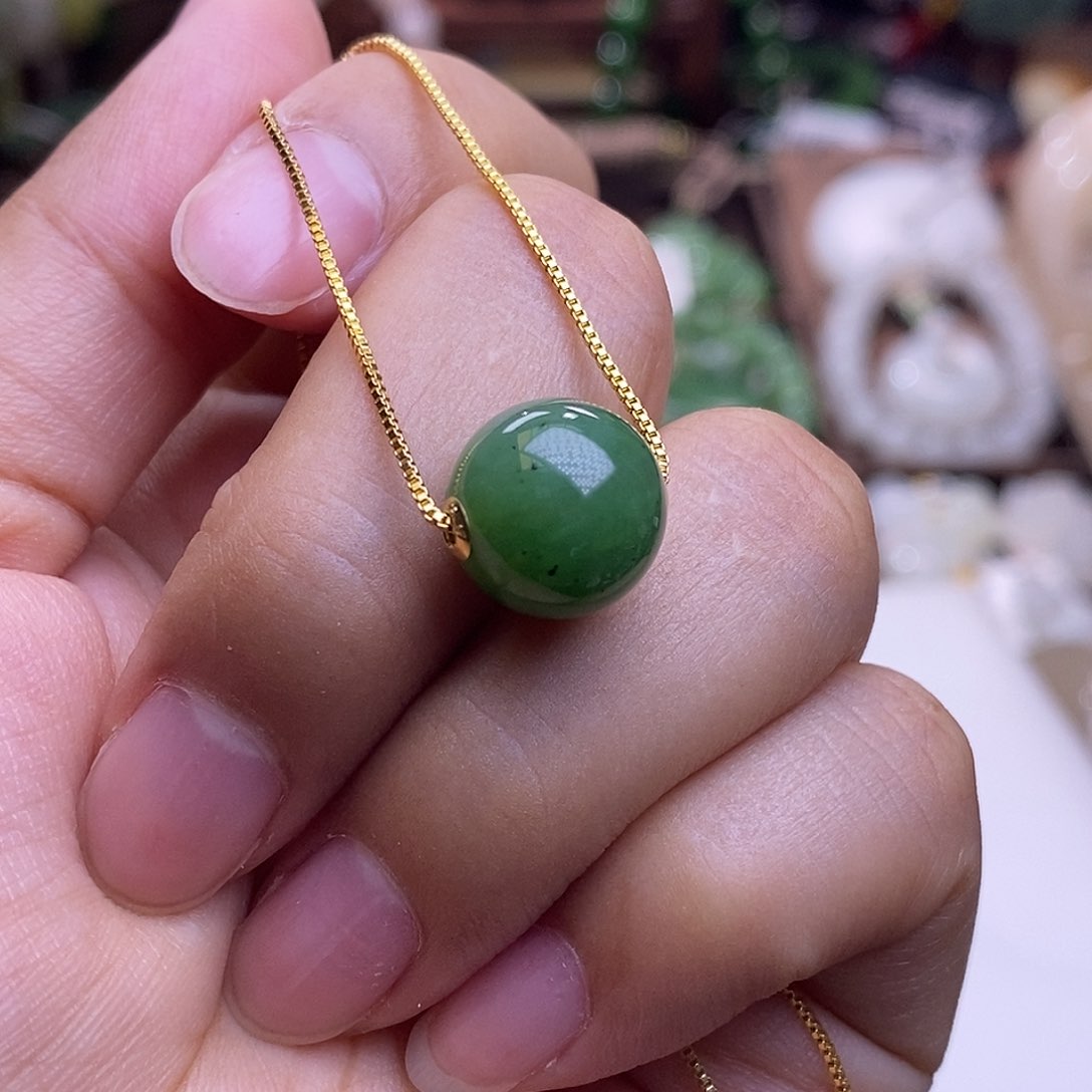 和田玉未镶嵌颈饰碧玉金镶路路通12m