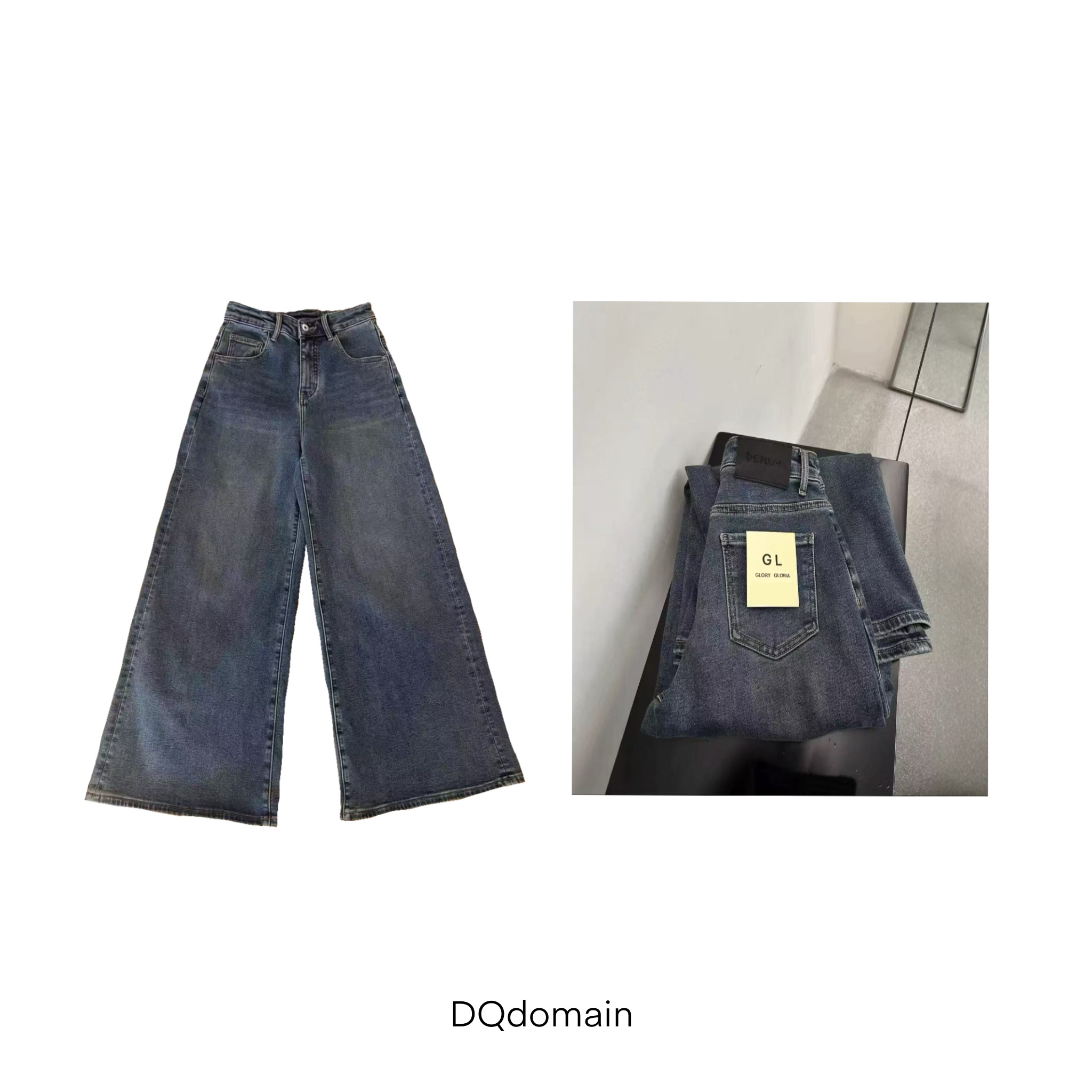 GL 复古蓝灰色酵素洗拉绒阔腿牛仔裤
