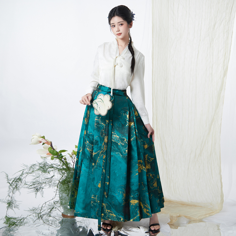 【流银之砂】梦桑塔2025新品大码汉服马面裙配上衣夏季绿色蓝色女