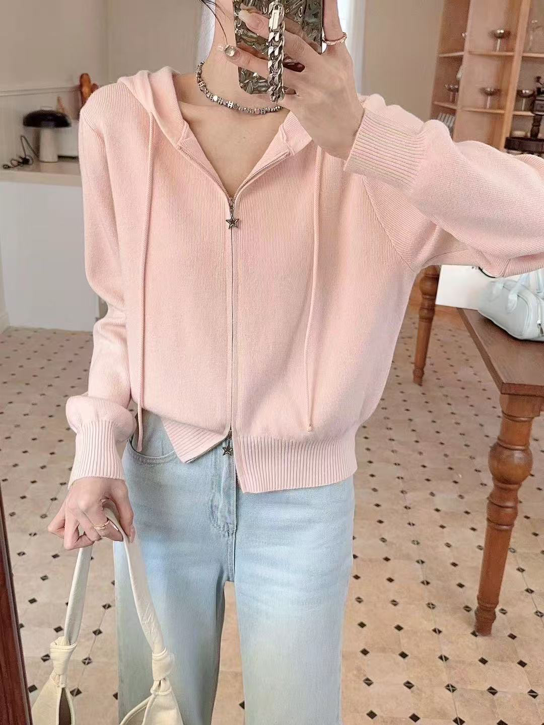 春季新款软糯连帽针织衫67363