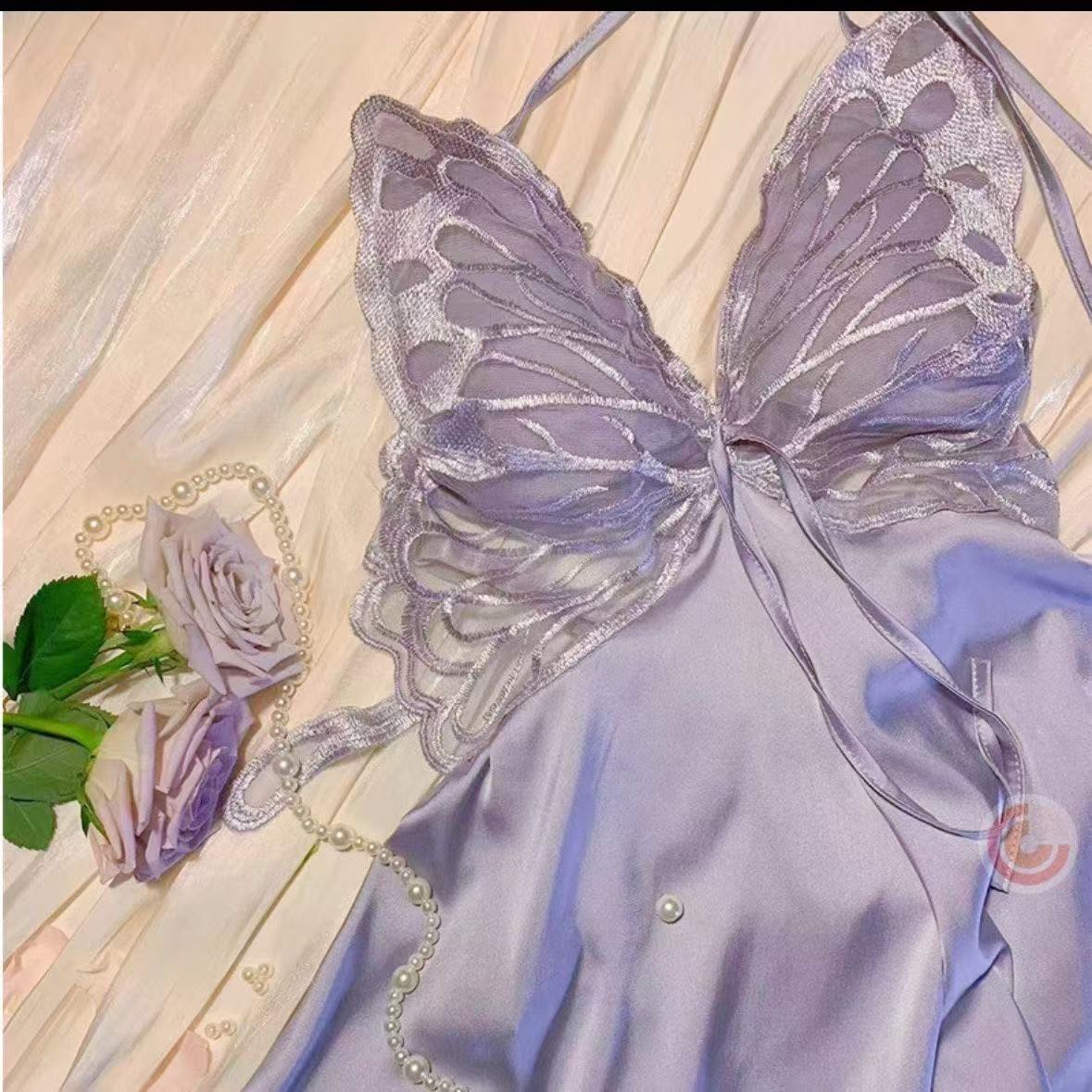 夏季性感露背家居服法式结聚拢胸垫居家睡裙百搭蕾丝时尚美