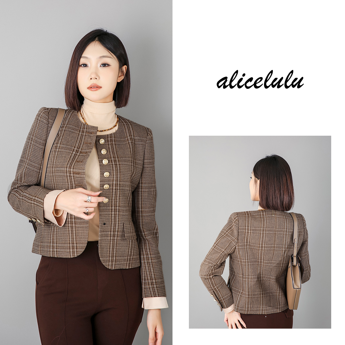 2 alicelulu“赛式千金”短外套 威尔士格 挺括有型 S2139581A