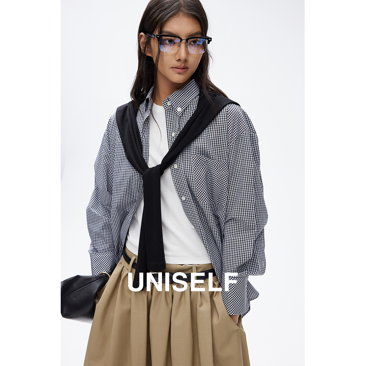 UNISELF简约摩登经典格子衬衫2025高级感叠穿神器全棉上衣100908