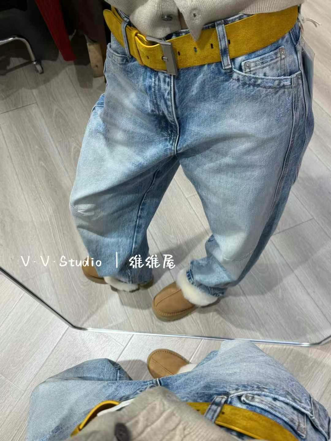 V·V·Studio【发财黄】牛仔弯刀裤
