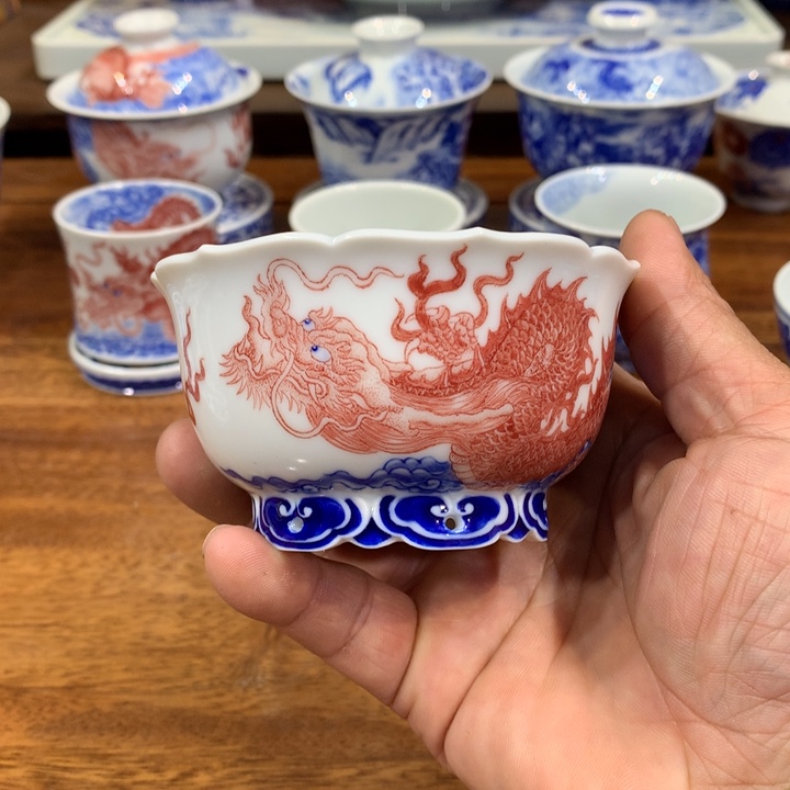 自成堂柴窑青花龙凤主人杯