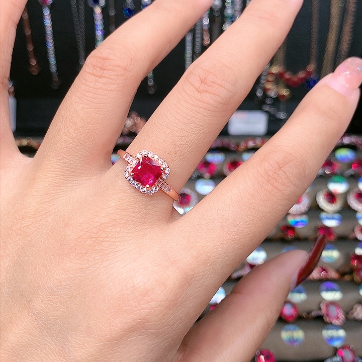 红宝石戒指银S925镶嵌6