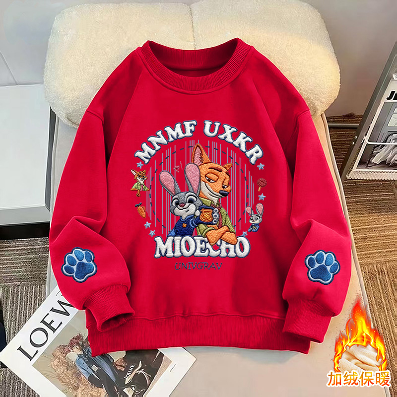 儿童卫衣2025新款秋冬装洋气时髦加绒保暖休闲红色喜庆年服打底衫