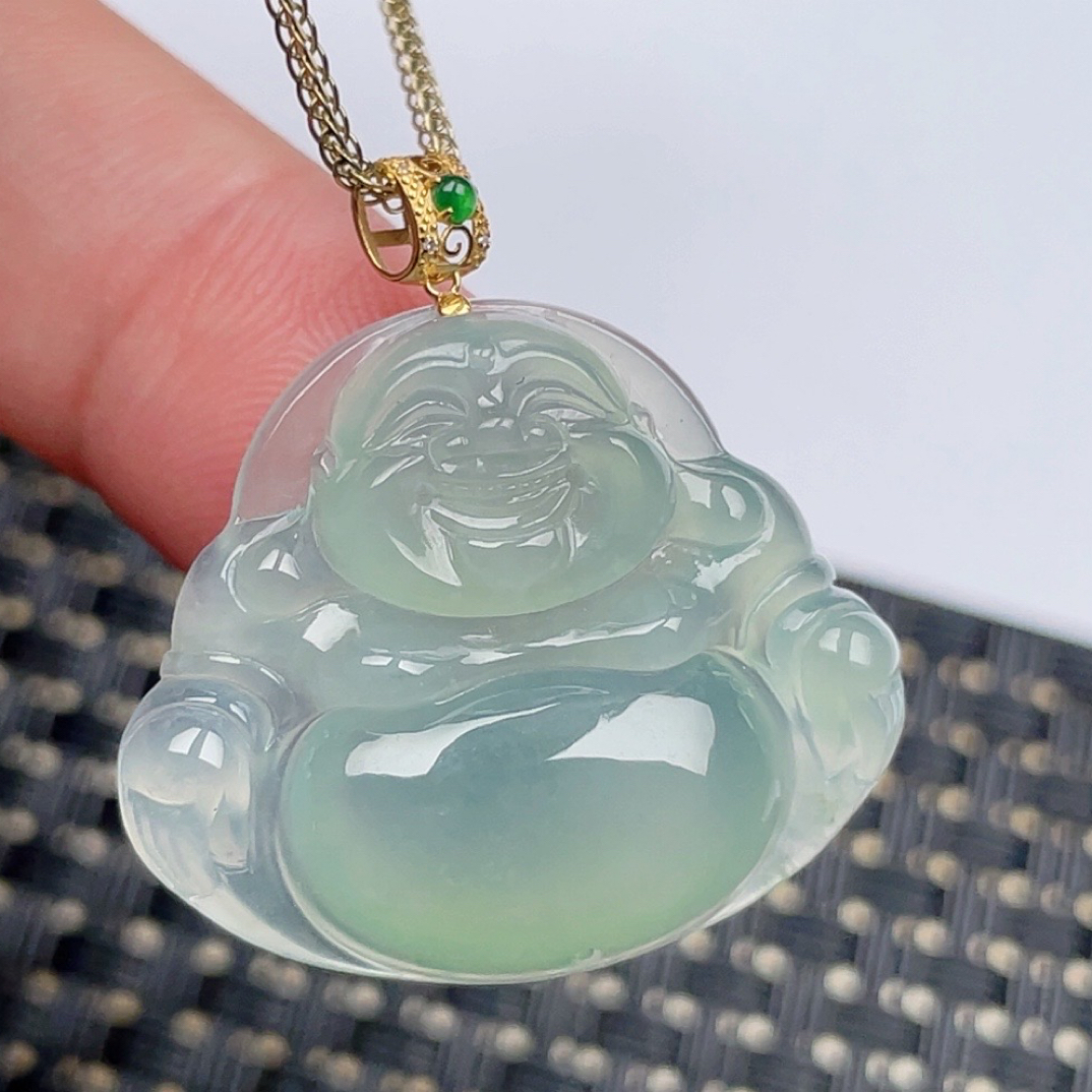 缅甸天然翡翠A货冰晴佛公吊坠尺寸25.7-29.8-5.7