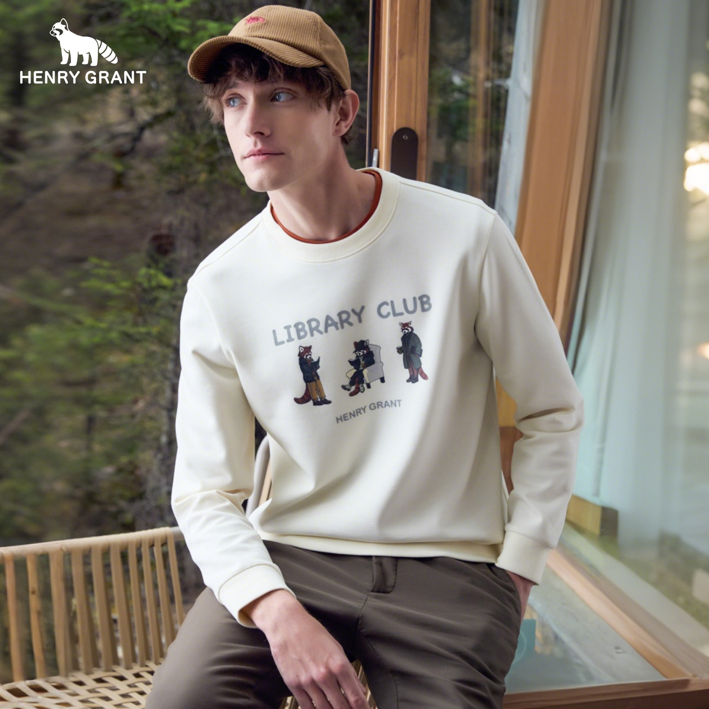 亨利格兰秋冬新品男士英伦休闲时尚印花圆领长袖t恤舒适宽松卫衣