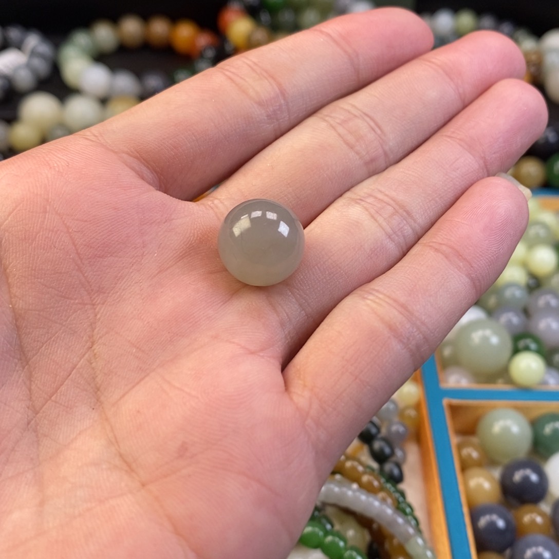 和田玉手串未镶嵌卡14冰紫单珠