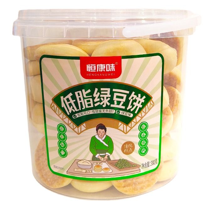 恒康味    低脂绿豆饼 绿豆味传统糕点 发酵味饼干    380g/桶