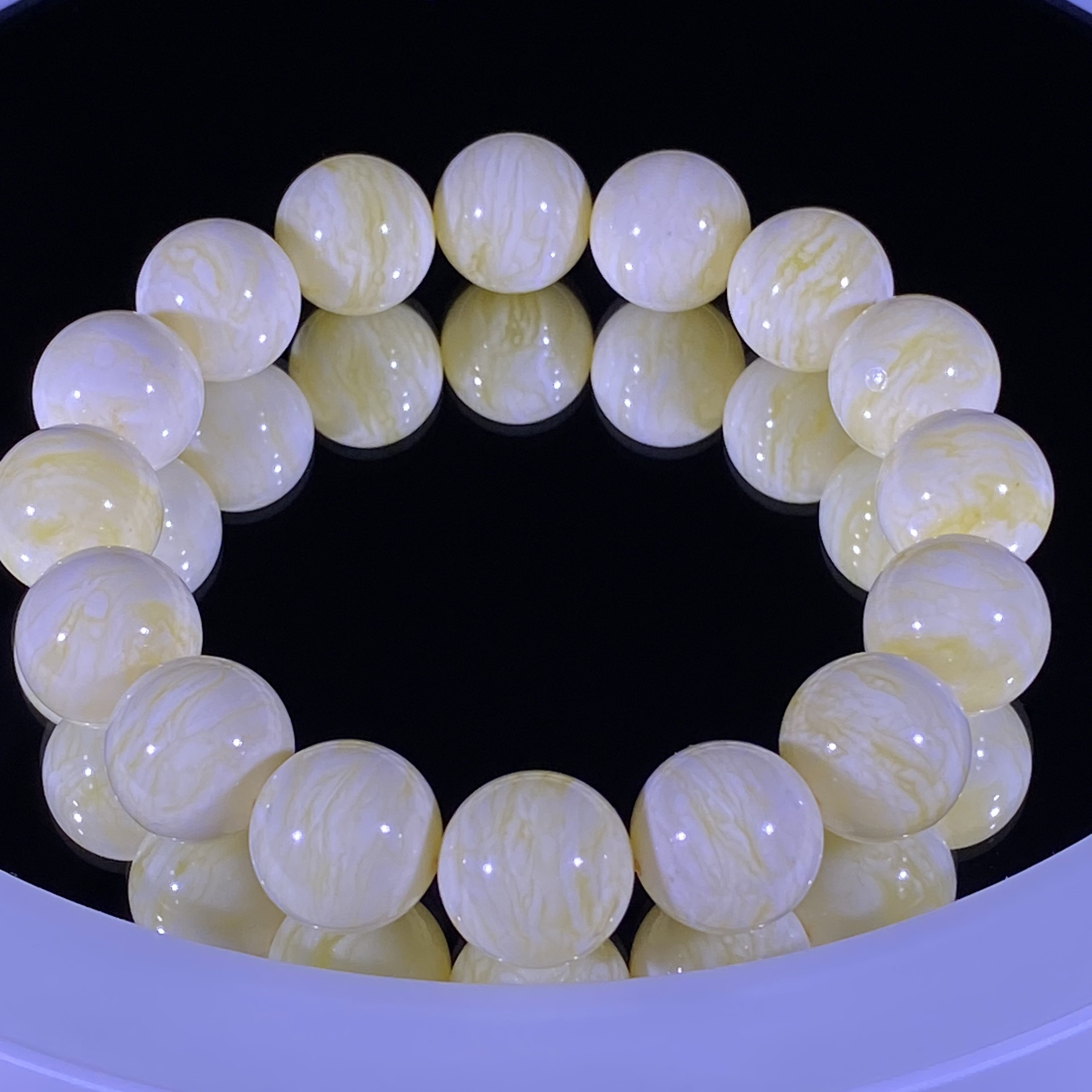 14.3mm同料焦皮细纹千层雪虎皮纹妖花蜜蜡圆珠手串 毕业典藏款