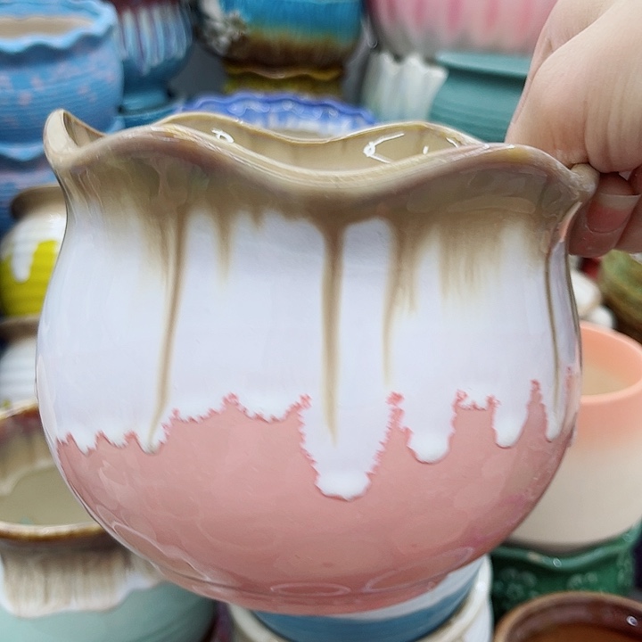 多肉绿植陶瓷花盆9.9包邮，有孔