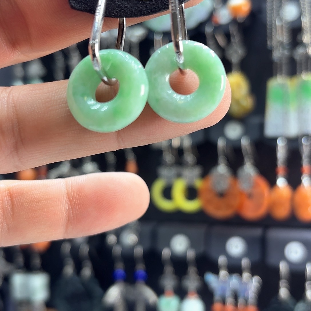 翡翠耳饰银S925镶嵌静*…