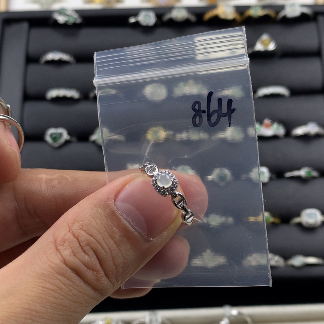 翡翠银S925镀金镶嵌戒指964
