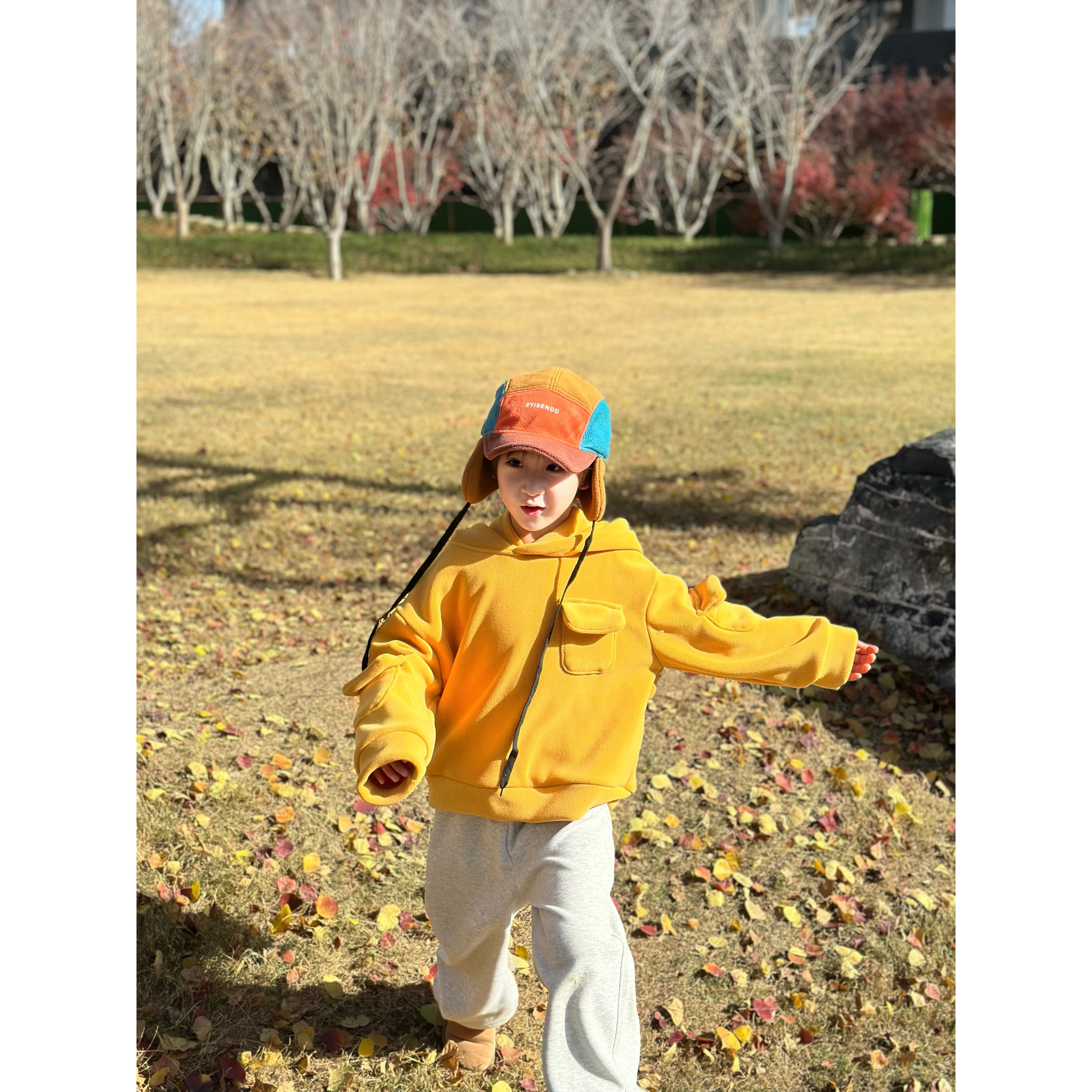 一森弟弟【元气满满】两色 多口袋连帽加绒款卫衣 E0115