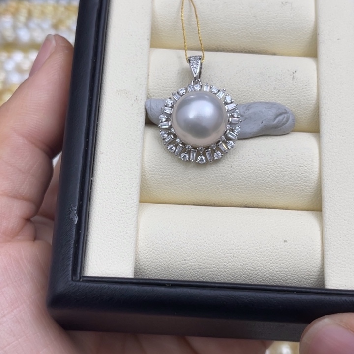 海水珍珠颈饰银S925镶嵌澳白吊坠12-13mm