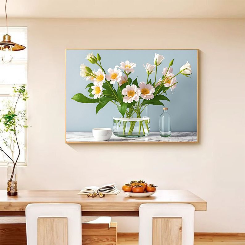 SJ21现代简约餐厅挂画晶瓷镶钻立体花朵铝合金餐厅单幅装饰画