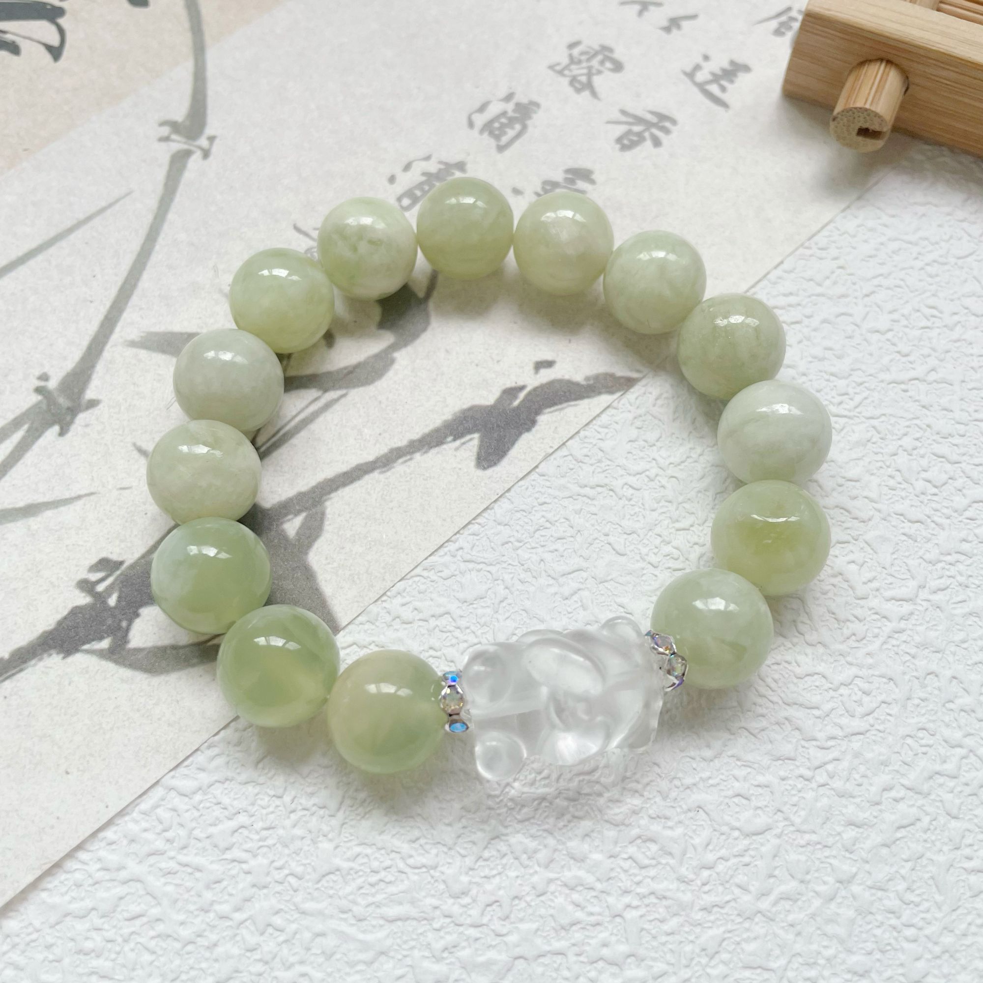 【薄荷夏日】天然岫玉手串卡 （默认微瑕）