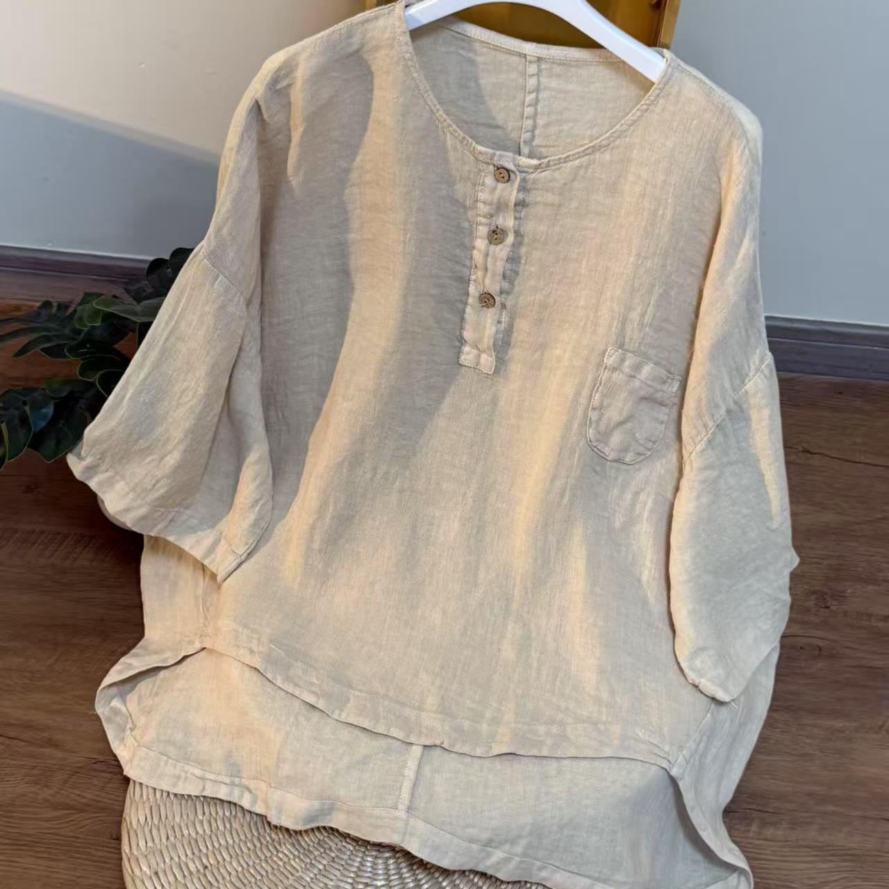 【云目悠悠】夏季女士短袖圆领百搭衬衫-2025687