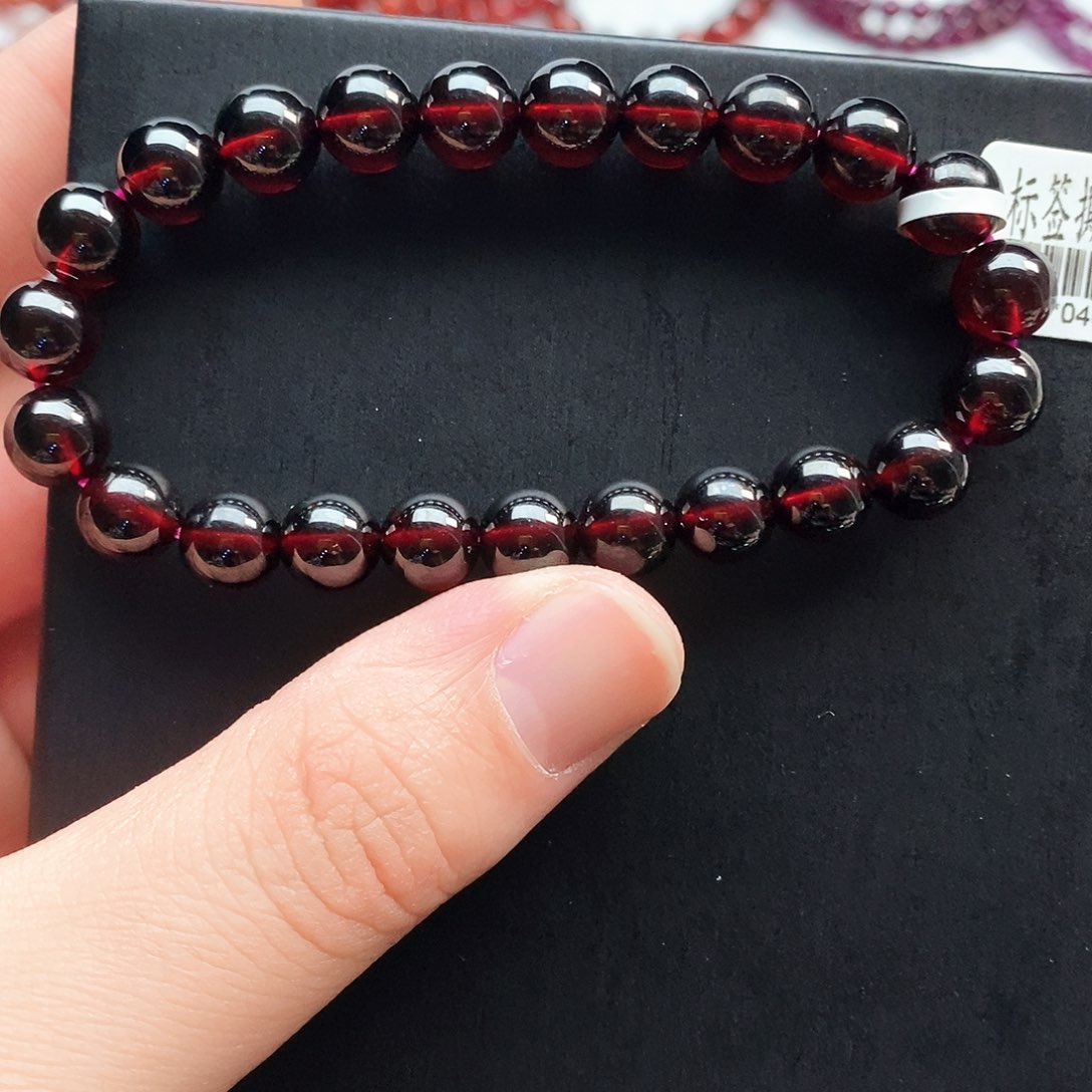 石榴石手链未镶嵌8.5mm9A老矿酒红