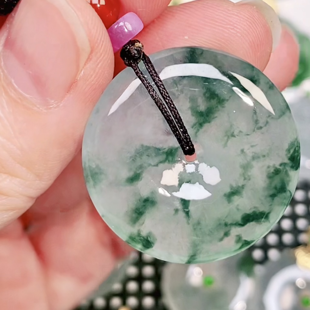 冰飘花 平安扣吊坠挂件 缅甸天然翡翠A货 尺寸28.7-5.6mm