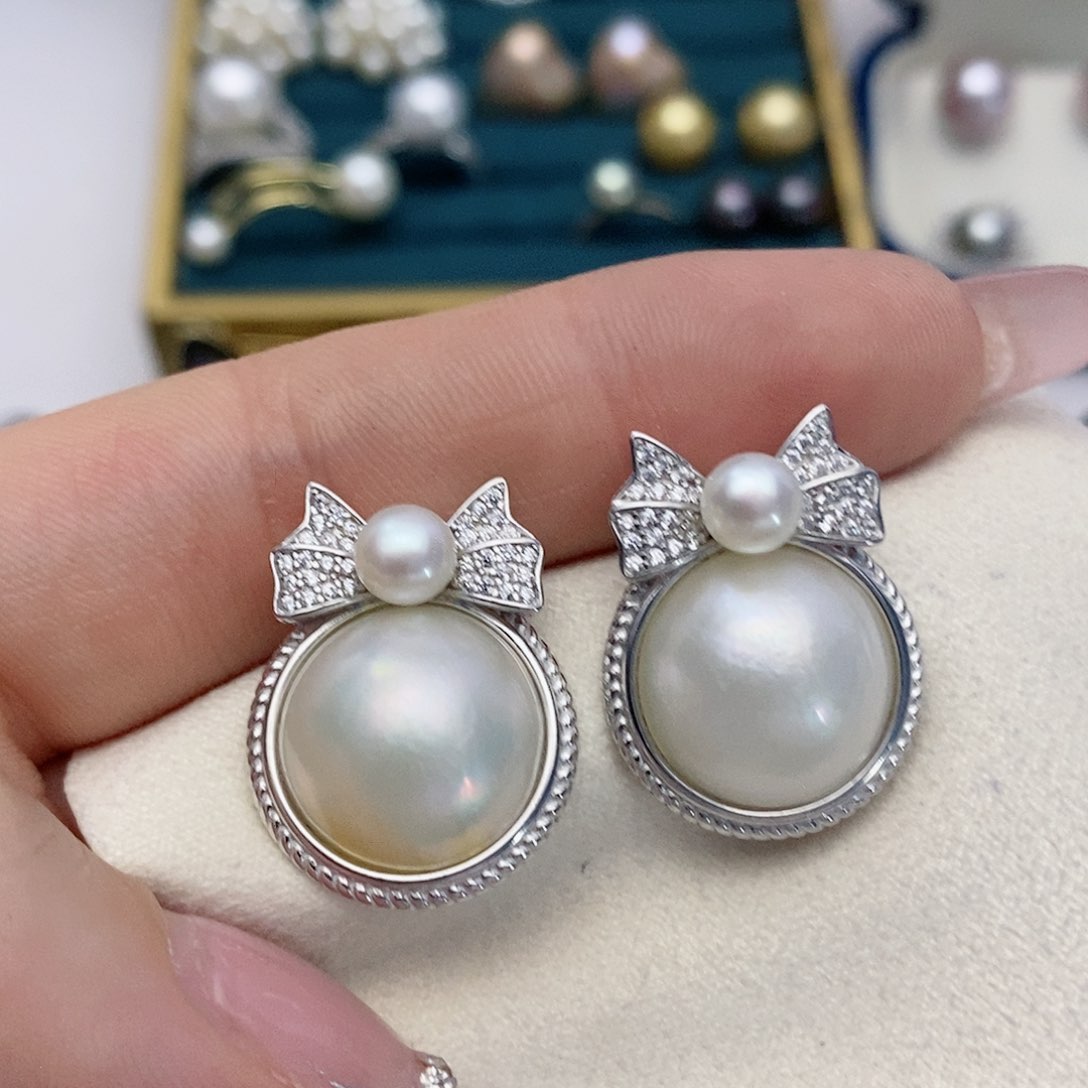 【闪购商品】拼合珍珠（马贝珠）耳饰银S925镶嵌50