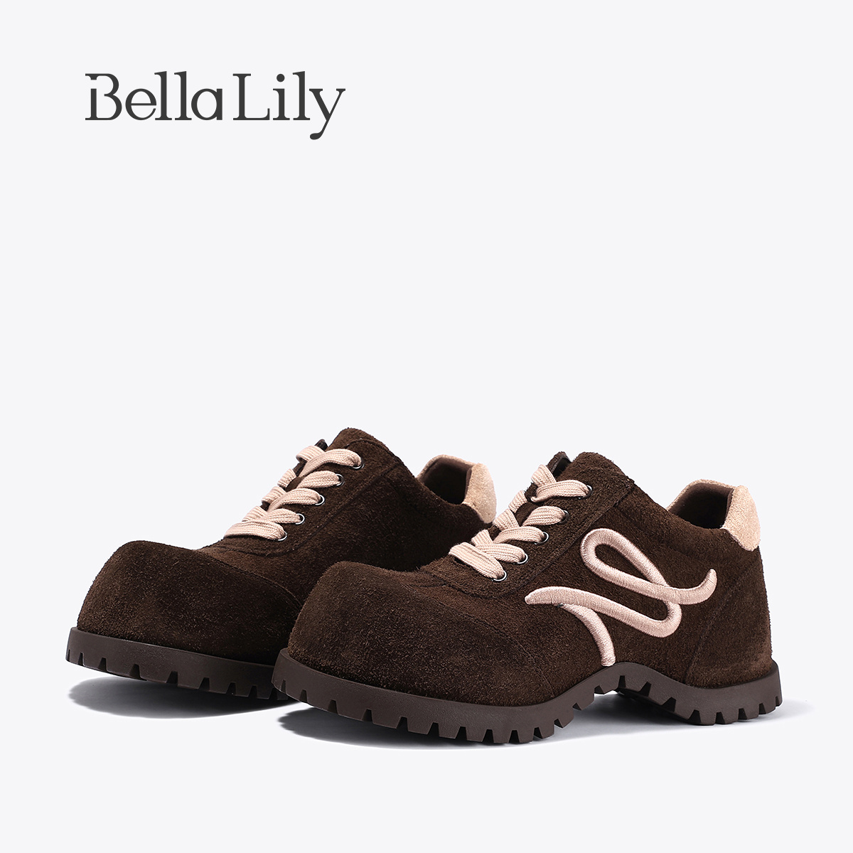 BellaLily2025秋季新款厚底增高大头德训鞋女复古潮流休闲鞋板鞋