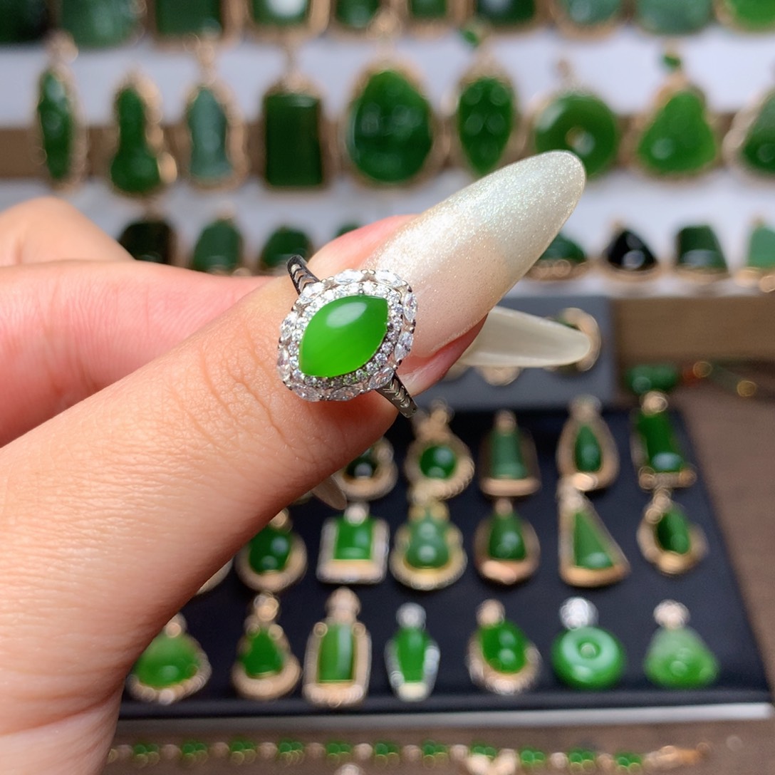 和田玉（碧玉）戒指银S925镶嵌