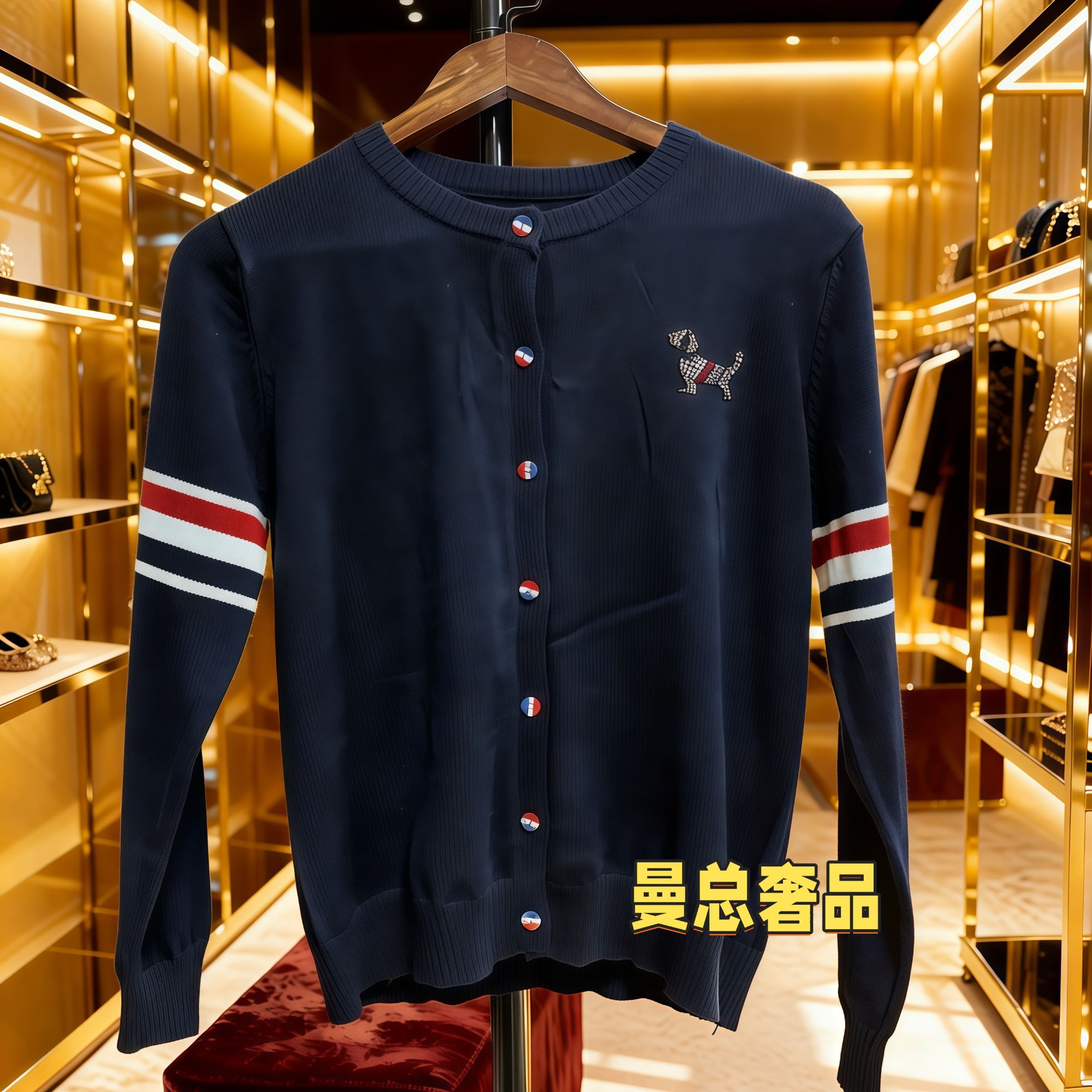 圆领针织拼色狗长袖秋季毛针织衫毛衣上衣春秋开衫