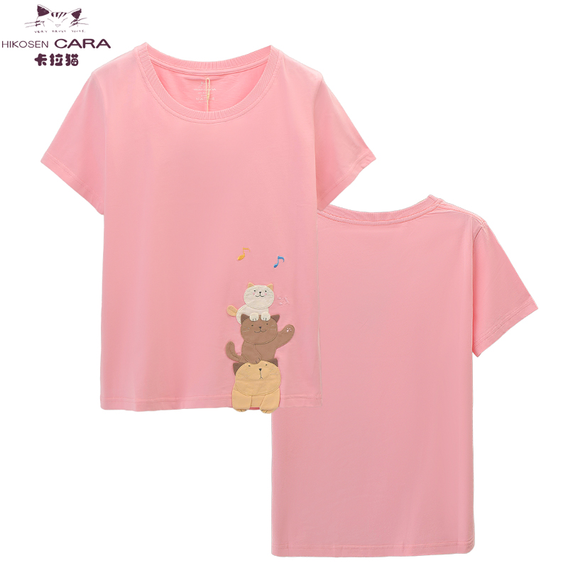 HIKOSEN CARA/卡拉猫落落猫基础款休闲棉线舒适半袖