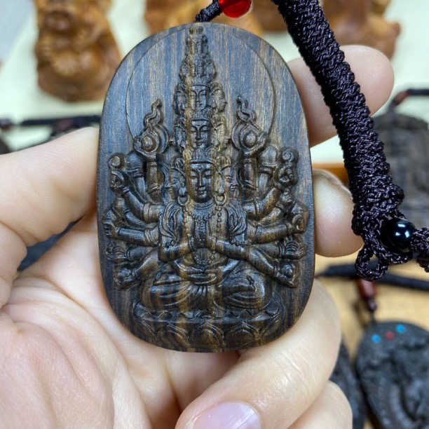 千手观音c香木雕刻观音菩萨吊坠男女脖挂件