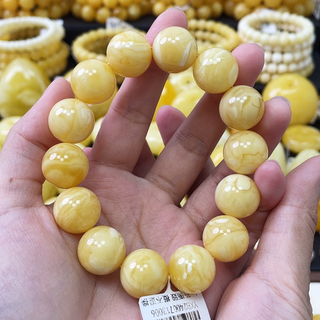 琥珀未镶嵌珠宝奇石雨**15mm微瑕手串