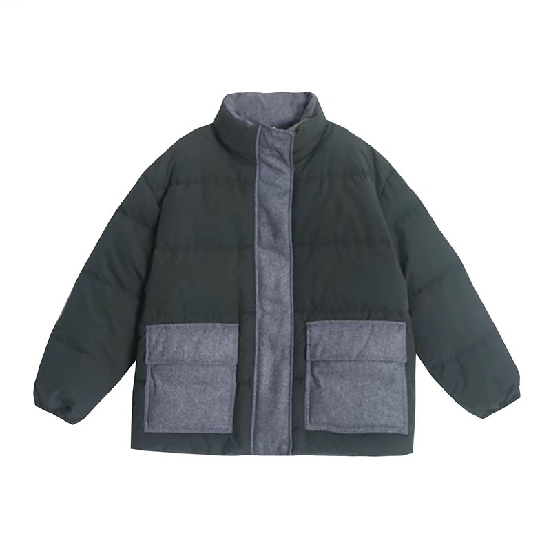 JJ冬季时尚面包服拼接口袋羽绒服1476