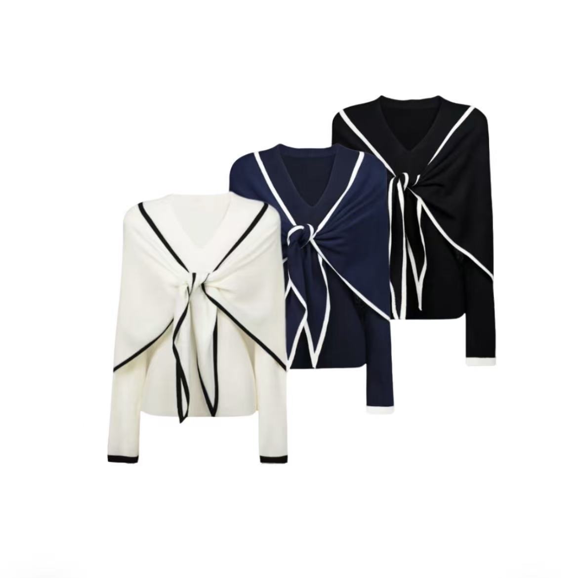 真两件三角披肩设计感撞色针织衫韩版时尚休闲百搭上衣女