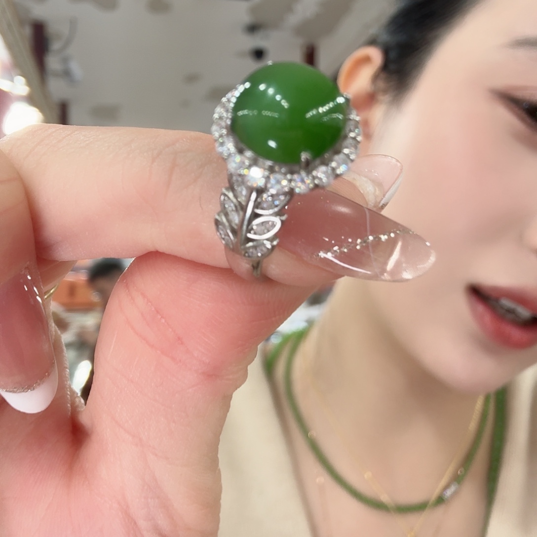 和田玉银S925镶嵌戒指