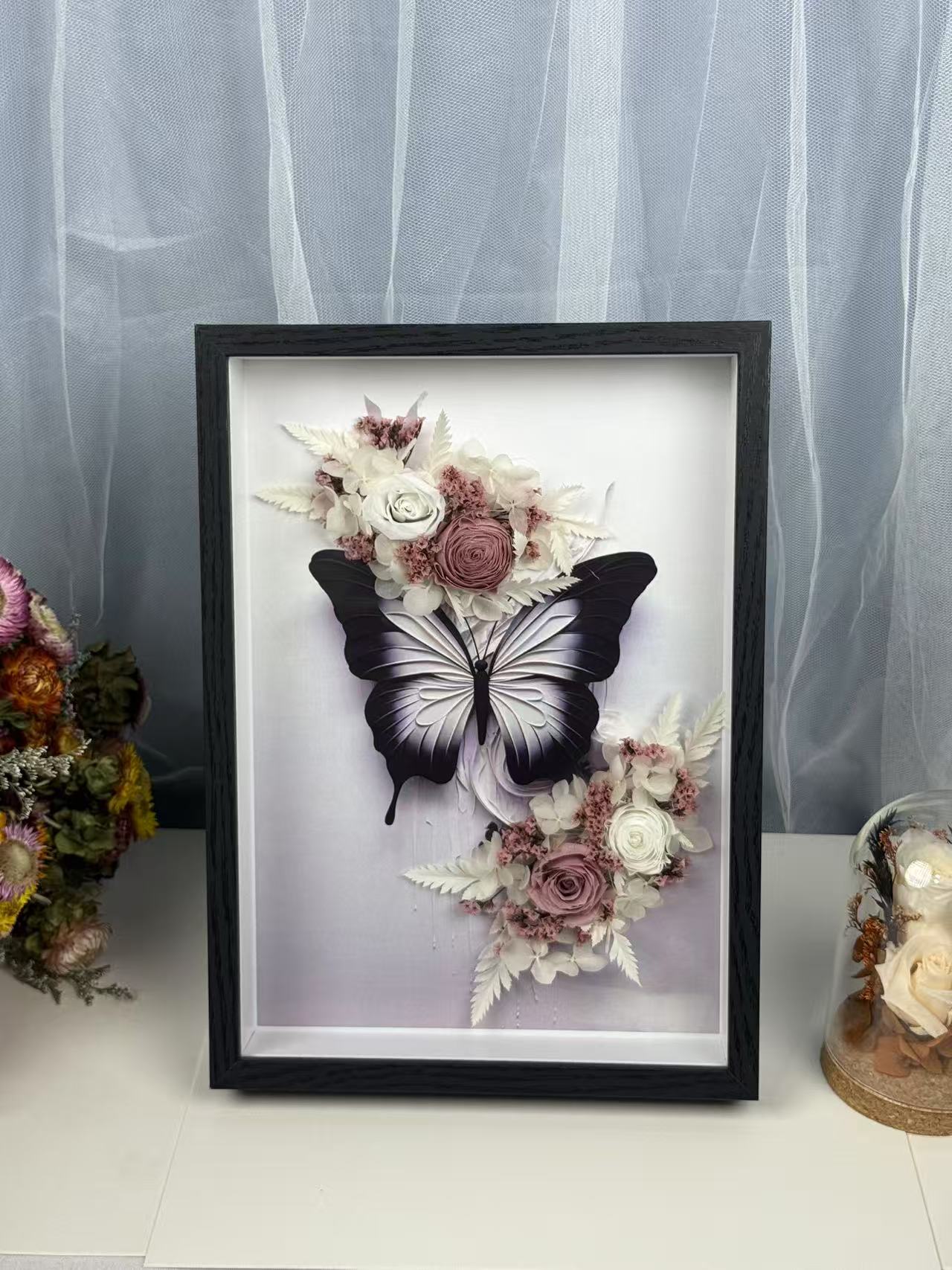 diy玫瑰花diy材料永生花玫瑰中空立体相框手工装饰礼物永生花相框