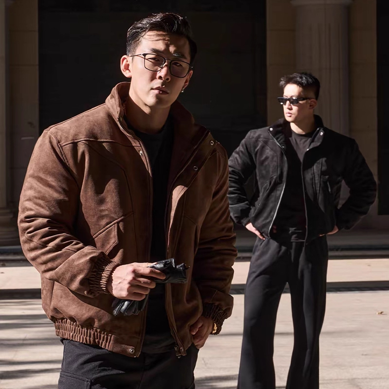 美式解构拼接麂皮绒立领廓形棉衣男冬季加厚外套防寒保暖棉服夹克