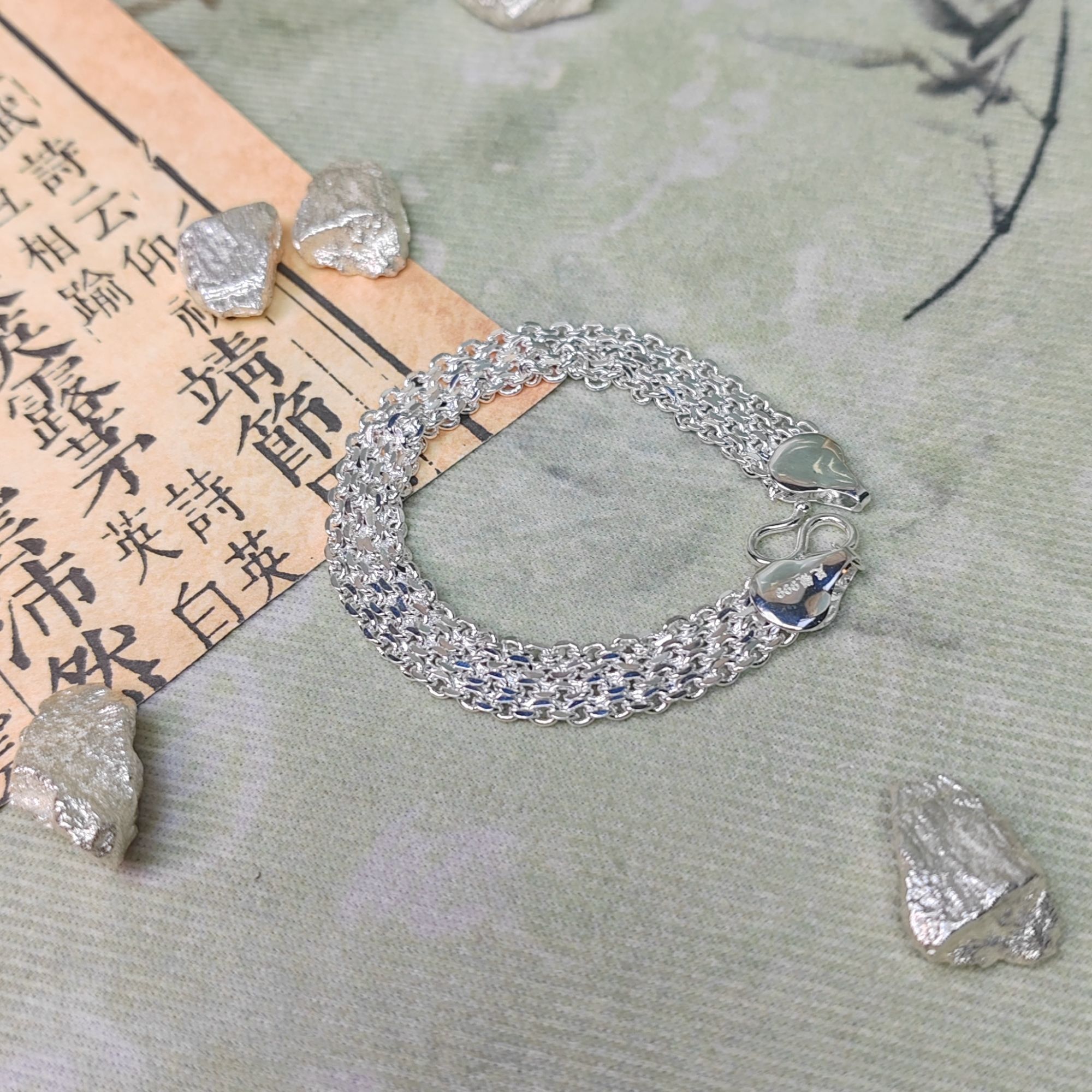 足银手镯 肌理感手链简约