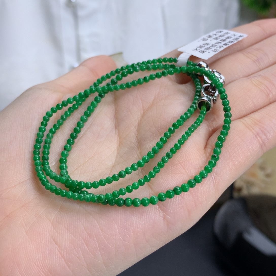 翡翠手链未镶嵌卡1.9-2.6冰润辣绿小米