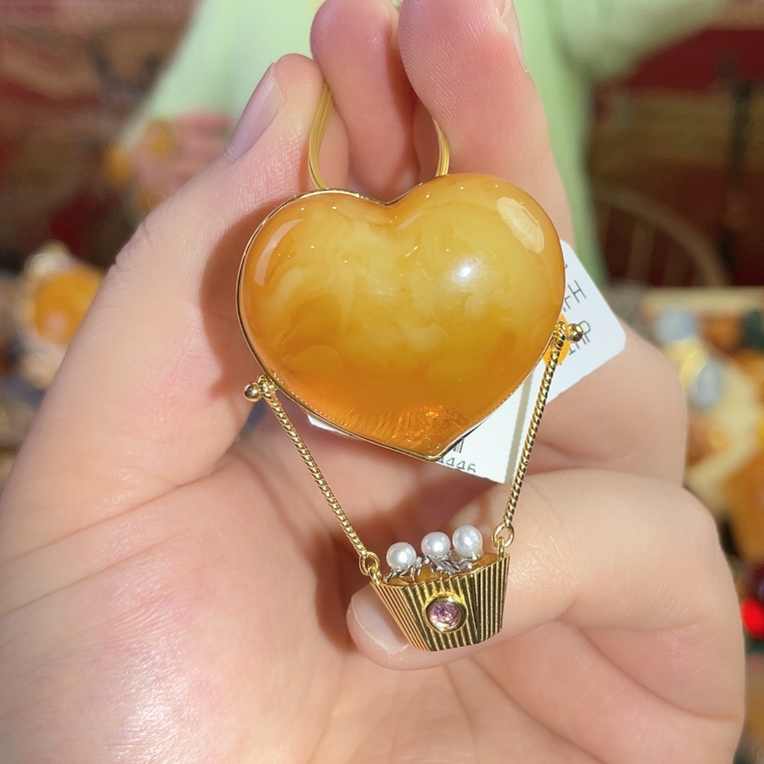 蜜蜡吊坠(赠链)银S925镀金镶嵌胸针