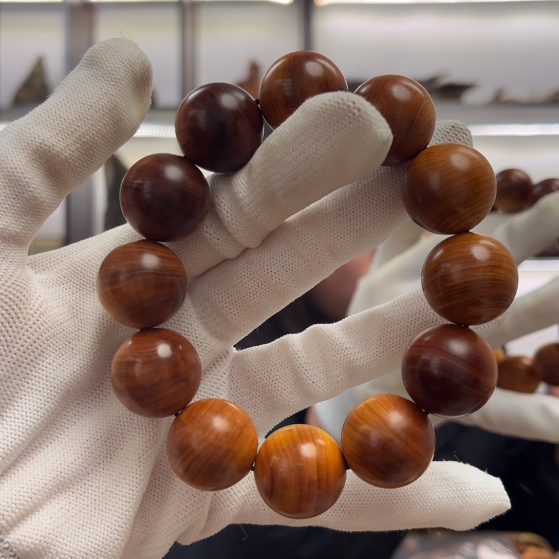 柏木（崖柏）手串/手链20黑油玉化蚕丝骨料甜香55.5