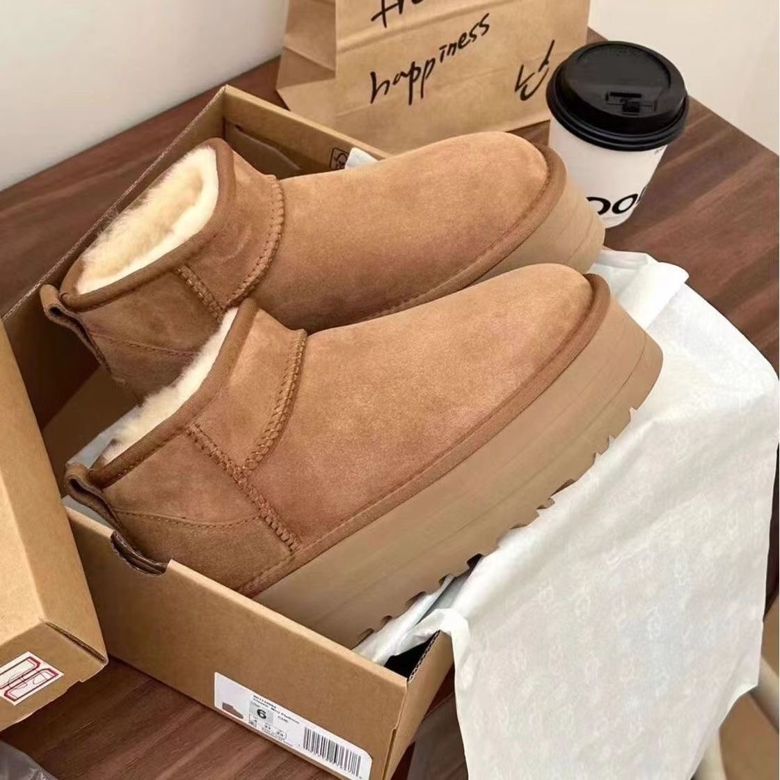 【周冬雨U版】原单正品真皮真毛雪地靴2025新版现货直发