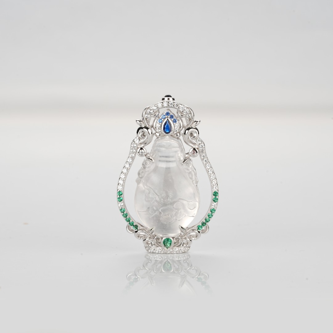 吊坠925银合成锆石 2748-彩色满钻镂空香水瓶豪镶百搭项链0277