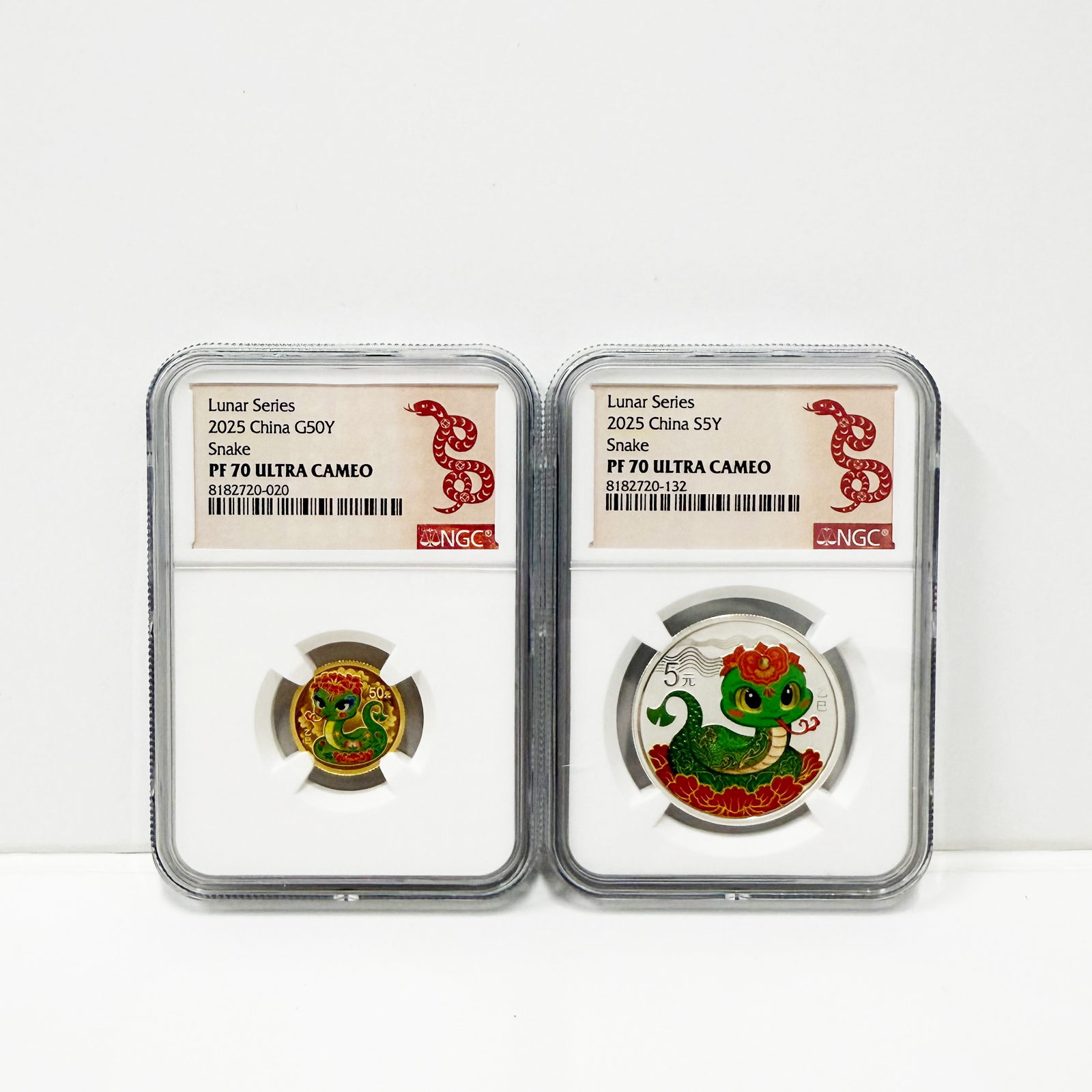 中国金币总公司【NGC70分生肖标】中国传统生肖牛虎龙蛇金银套币