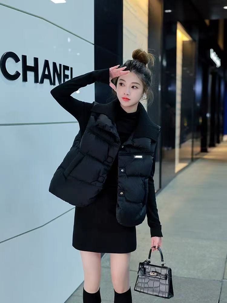 马甲女潮流休闲宽松假两件针织毛领百搭款小个子坎肩外套