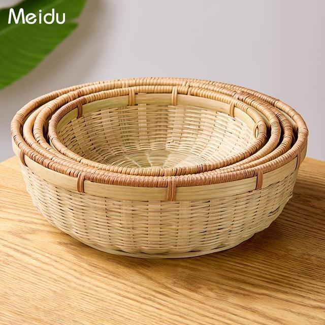 馒头筐竹编簸箕竹篮子竹筐家用水果篮果盘手工编织竹制品点心篮子