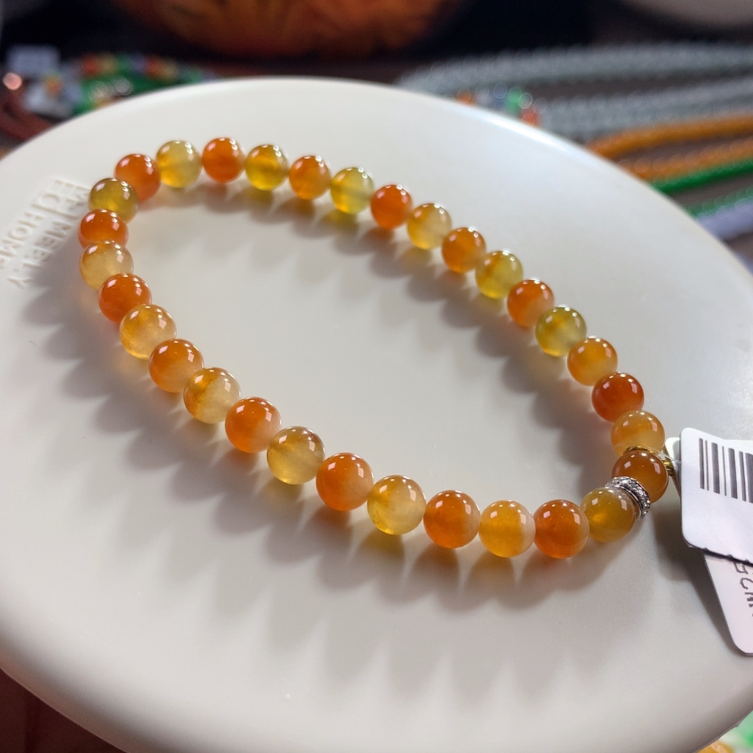 翡翠未镶嵌手链特色冰种起胶焦糖色聚宝盆天然冰红黄翡单圈卡5.9